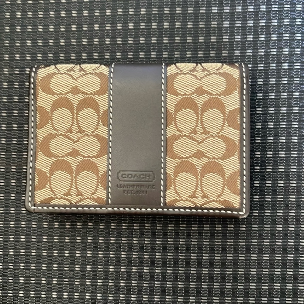 Coach brown leather and coated canvas bifold wallet for men NEW